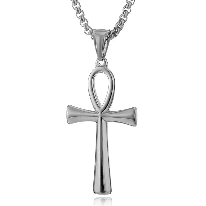 Stainless Steel Egyptian Ankh Necklace For Men Women Cross Pendant Chain Fashion Waterproof Jewelry Accessories