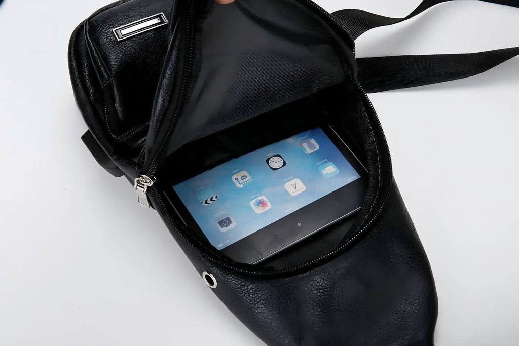 Homefish Simple and Fashionable Casual Solid Color PU Multifunctional USB Charging Zipper Chest Bag Crossbody Bag for Commuting