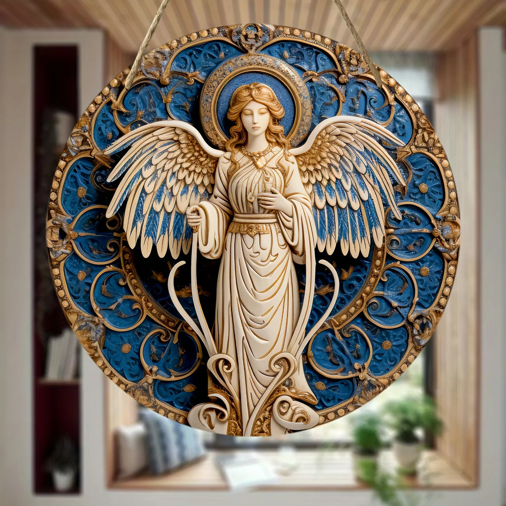 Handcrafted Archangel Michael tin Sign: 'Protect Us' Blessing–Spiritual Decor for Kitchens, Cafes, Living Rooms&Prayer Spaces