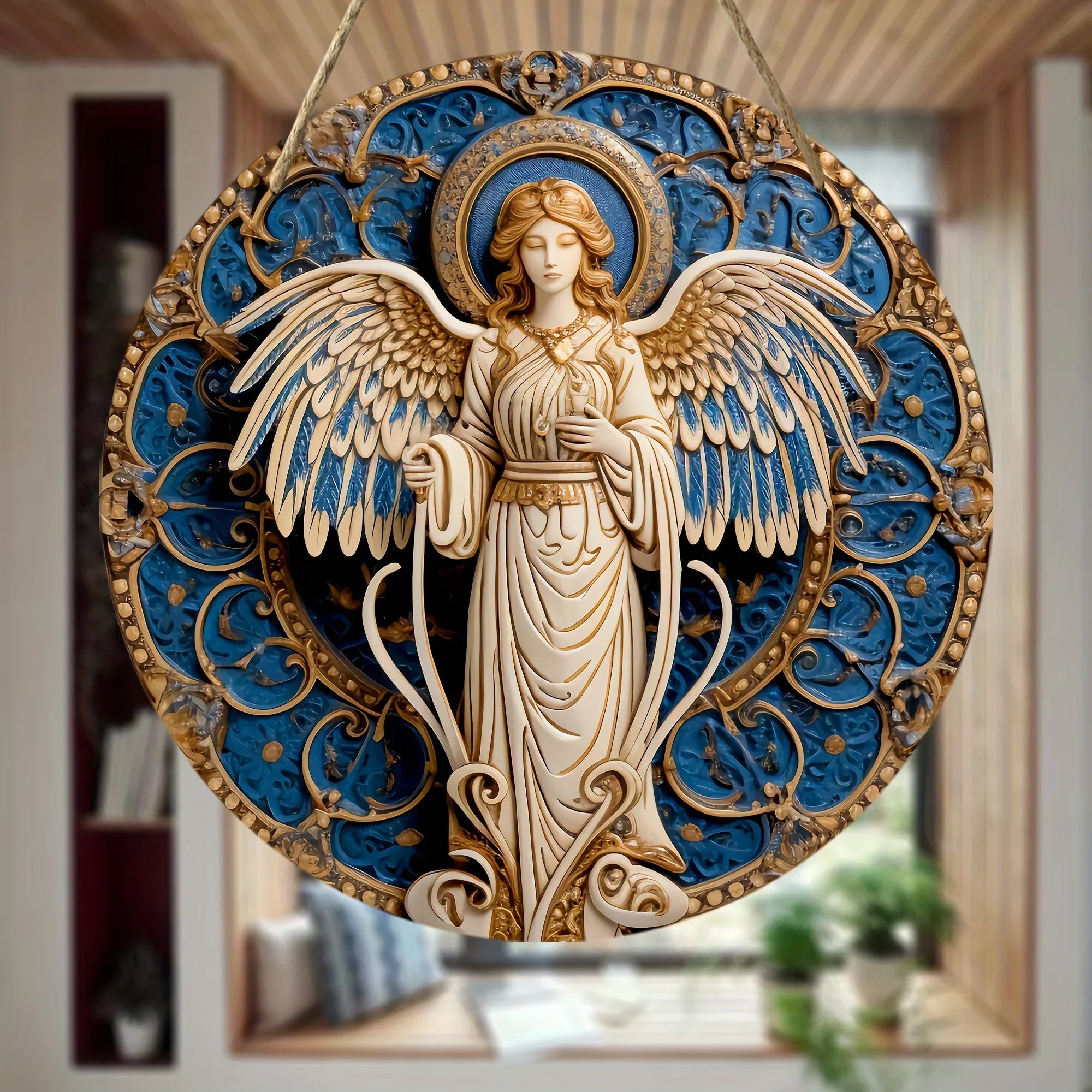 Handcrafted Archangel Michael tin Sign: 'Protect Us' Blessing–Spiritual Decor for Kitchens, Cafes, Living Rooms&Prayer Spaces