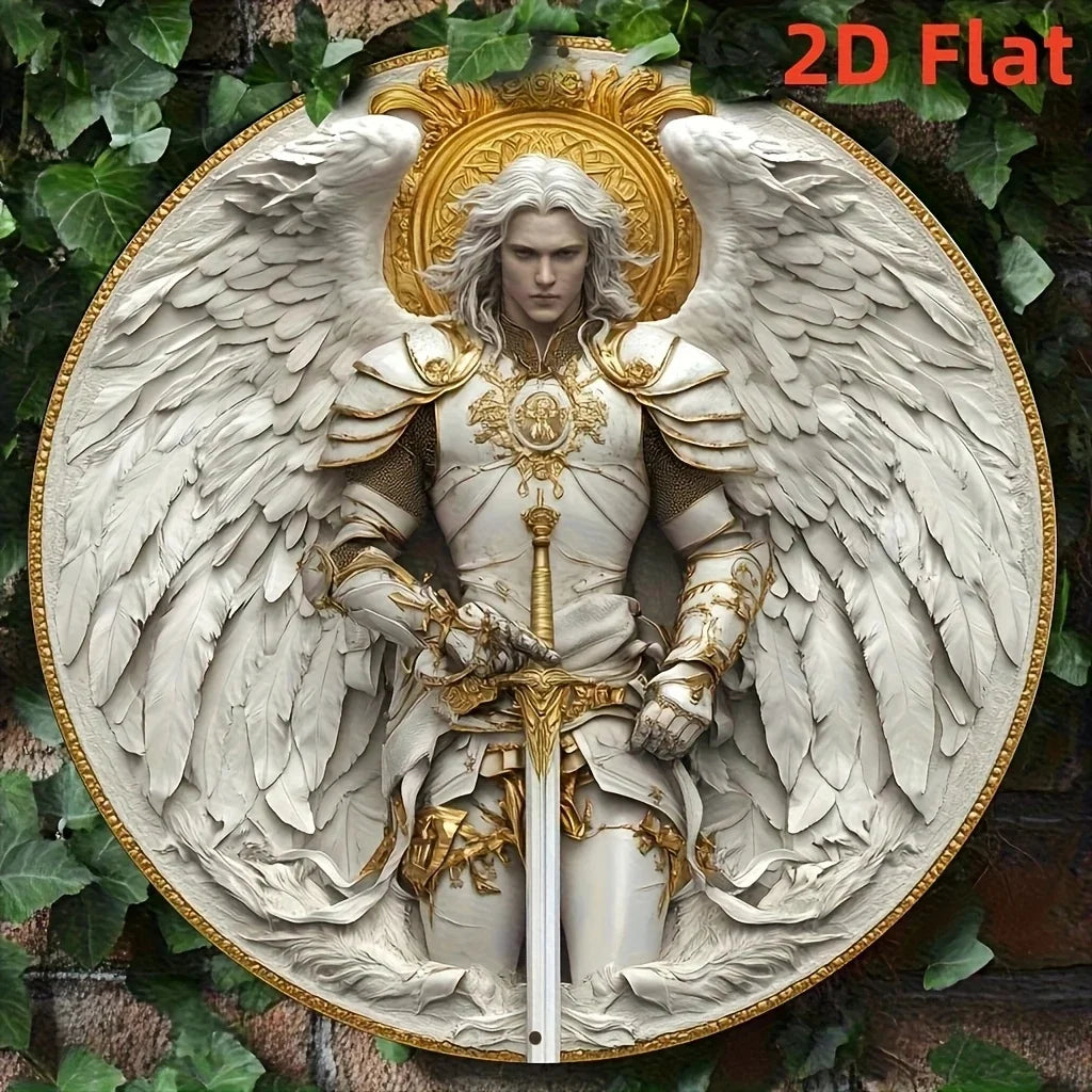 Handcrafted Archangel Michael tin Sign: 'Protect Us' Blessing–Spiritual Decor for Kitchens, Cafes, Living Rooms&Prayer Spaces
