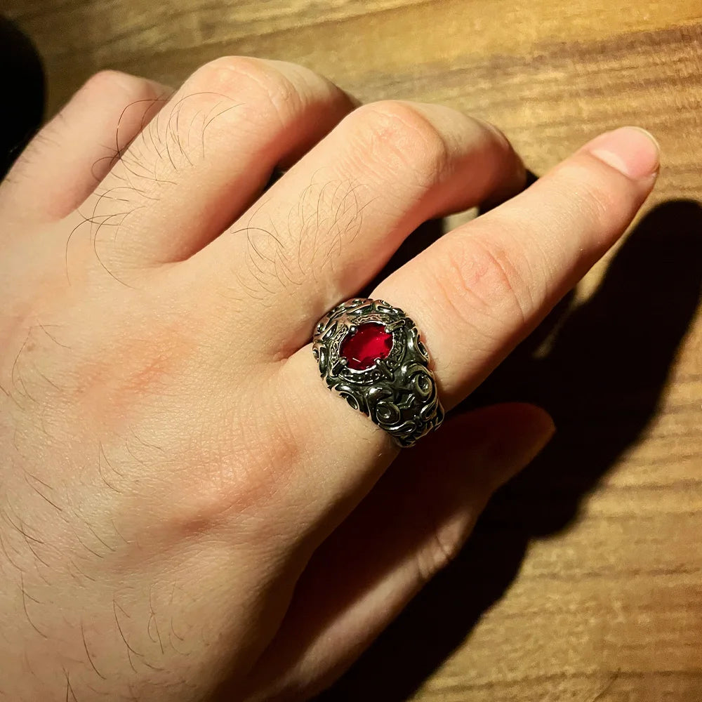 Retro Red Heart Crusades Vine Ring For Men Women Dark Gothic Vintage Open Ring Punk Accessories Designer Jewelry Unisex Gift