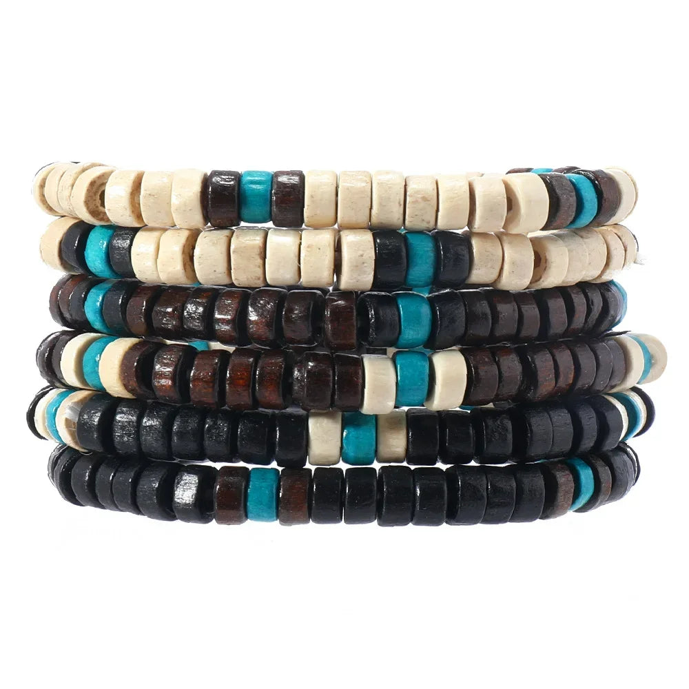 Vintage Cross Multi-Layer Beaded Wooden Beads Men's Bracelet Multi-Piece Set Bracelet