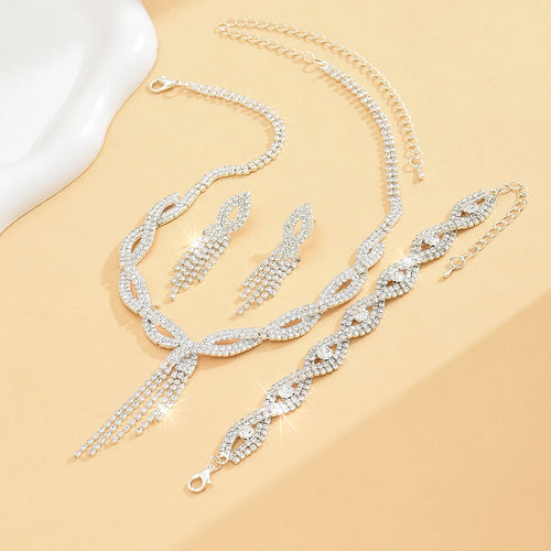 4PC Women's Fashion Copper Claw Chain Hollow Tassel Necklace Earrings Bracelet Jewelry Set Wedding Banquet Party Festival Gift