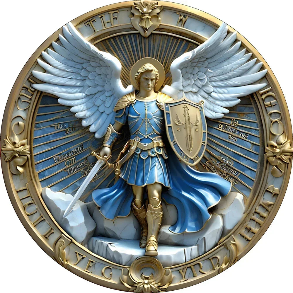 Handcrafted Archangel Michael tin Sign: 'Protect Us' Blessing–Spiritual Decor for Kitchens, Cafes, Living Rooms&Prayer Spaces