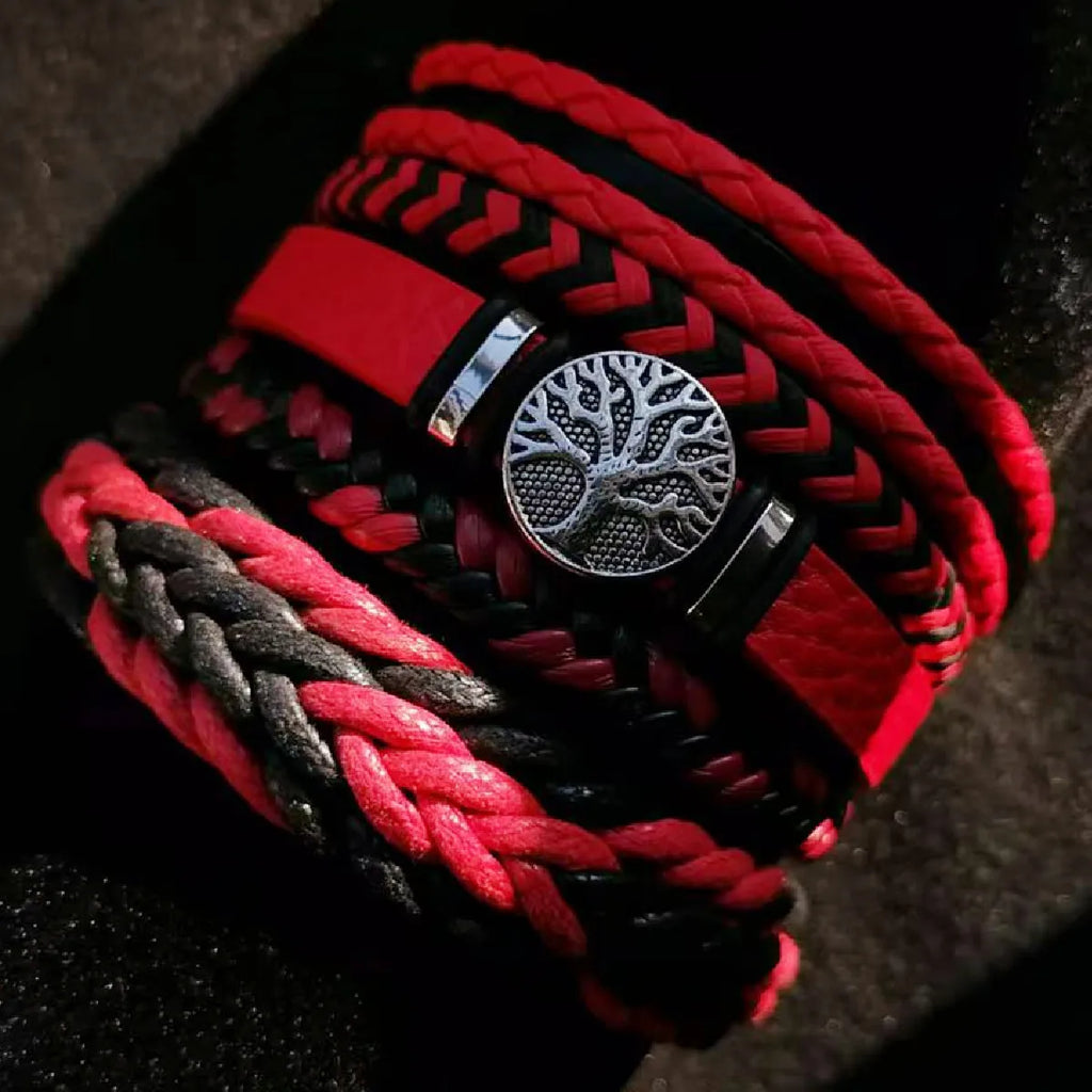 Punk Casual Bead6 Pc/set Tree Black Khaki Handmade Men Bracelets Male Women Leather Bracelets Men Bangle Wholesale Jewelry Gift
