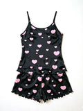 5 Size Choose S M L XL 2XL Women's Two-Piece Suspender Pink Heart Printed Top and Shorts Women's Casual Printed Pajama Set