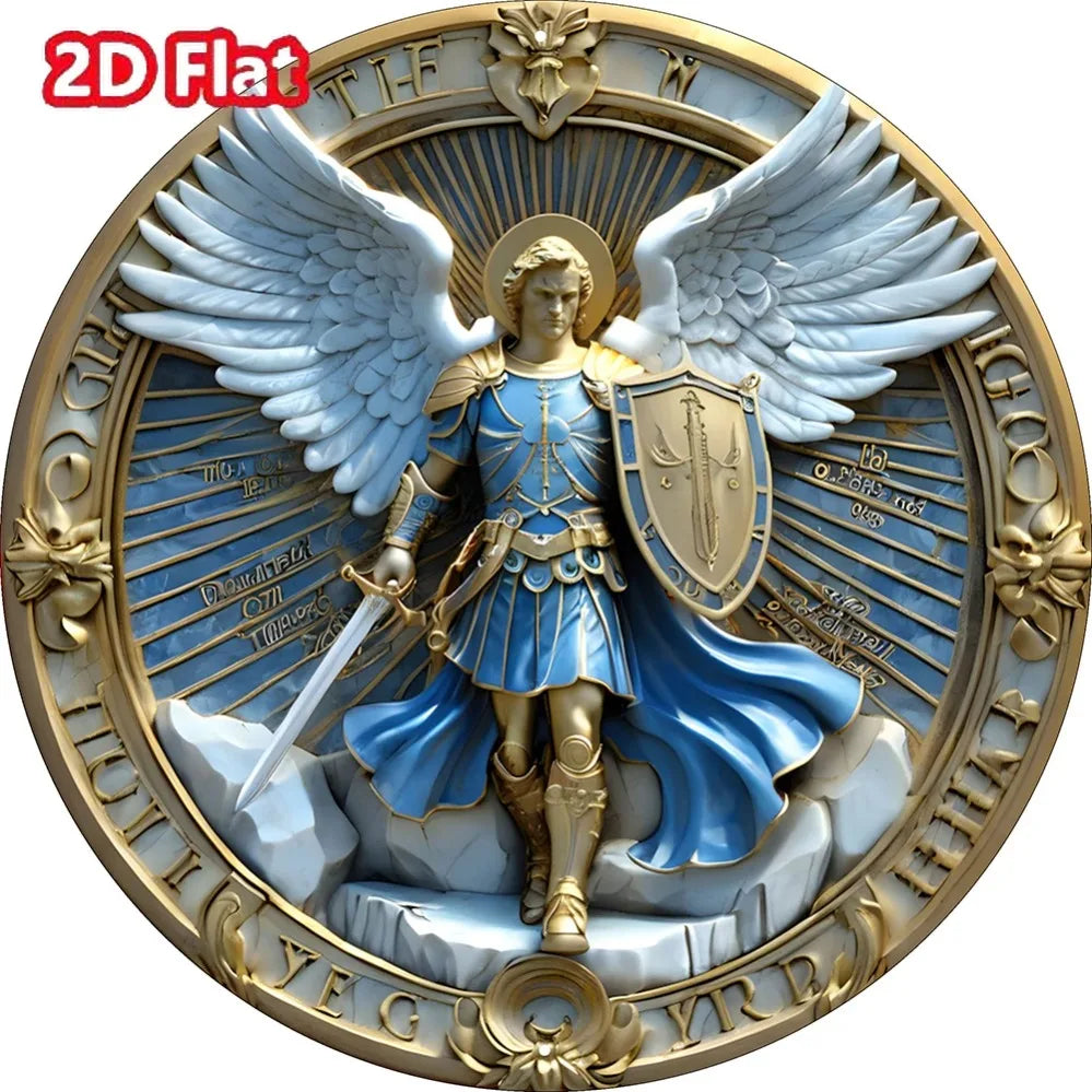 Handcrafted Archangel Michael tin Sign: 'Protect Us' Blessing–Spiritual Decor for Kitchens, Cafes, Living Rooms&Prayer Spaces