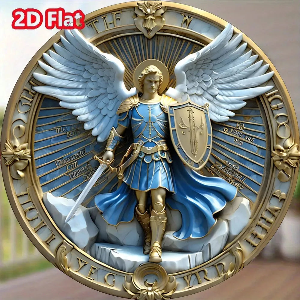 Handcrafted Archangel Michael tin Sign: 'Protect Us' Blessing–Spiritual Decor for Kitchens, Cafes, Living Rooms&Prayer Spaces