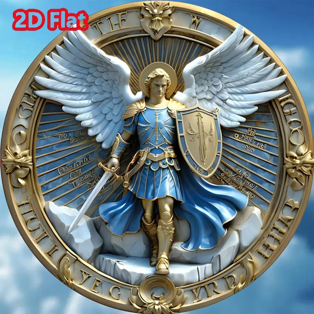 Handcrafted Archangel Michael tin Sign: 'Protect Us' Blessing–Spiritual Decor for Kitchens, Cafes, Living Rooms&Prayer Spaces