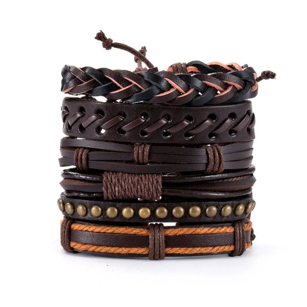 Vintage Leather Bracelet For Men Woven Set Ornament Bracelet Punk Style Men's Combo DIY Multi-layer Charm Bracelet Jewelry