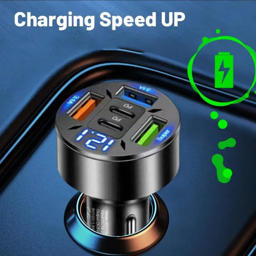 250W 5-in-1 PD QC3.0 Car Charger Fast Charging USB C for IPhone Samsung Galaxy IPad Pro Multi-Port Cigarette Lighter Adapter