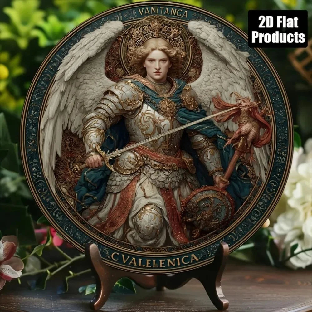 Handcrafted Archangel Michael tin Sign: 'Protect Us' Blessing–Spiritual Decor for Kitchens, Cafes, Living Rooms&Prayer Spaces
