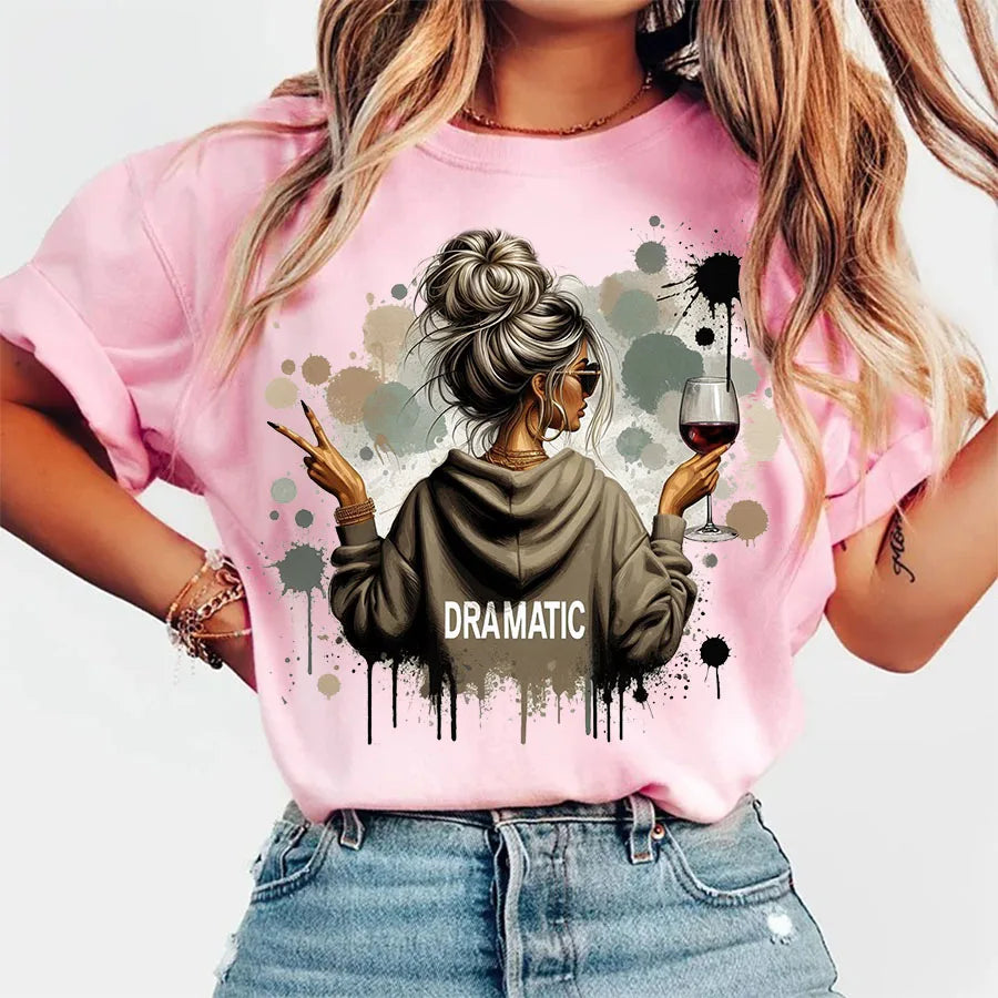 Trendy Vintage Retro Woman DRAMATIC Iron-On Heat Transfer Stickers Decals for T-shirts Sweatshirts Bags Clothing Fabric Decor