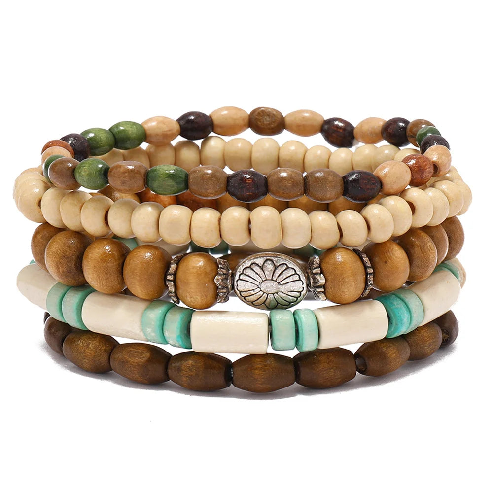 Vintage Cross Multi-Layer Beaded Wooden Beads Men's Bracelet Multi-Piece Set Bracelet