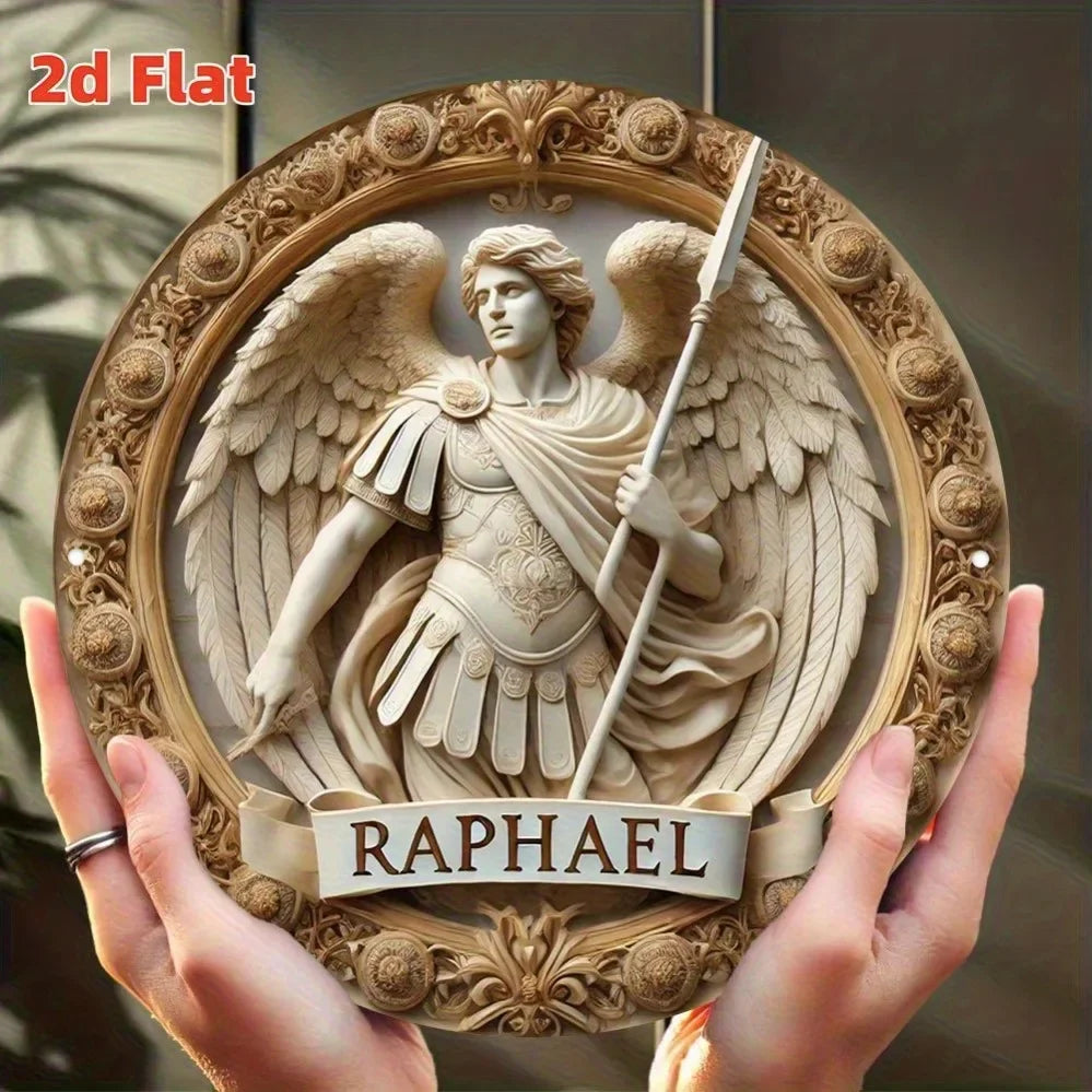 Handcrafted Archangel Michael tin Sign: 'Protect Us' Blessing–Spiritual Decor for Kitchens, Cafes, Living Rooms&Prayer Spaces