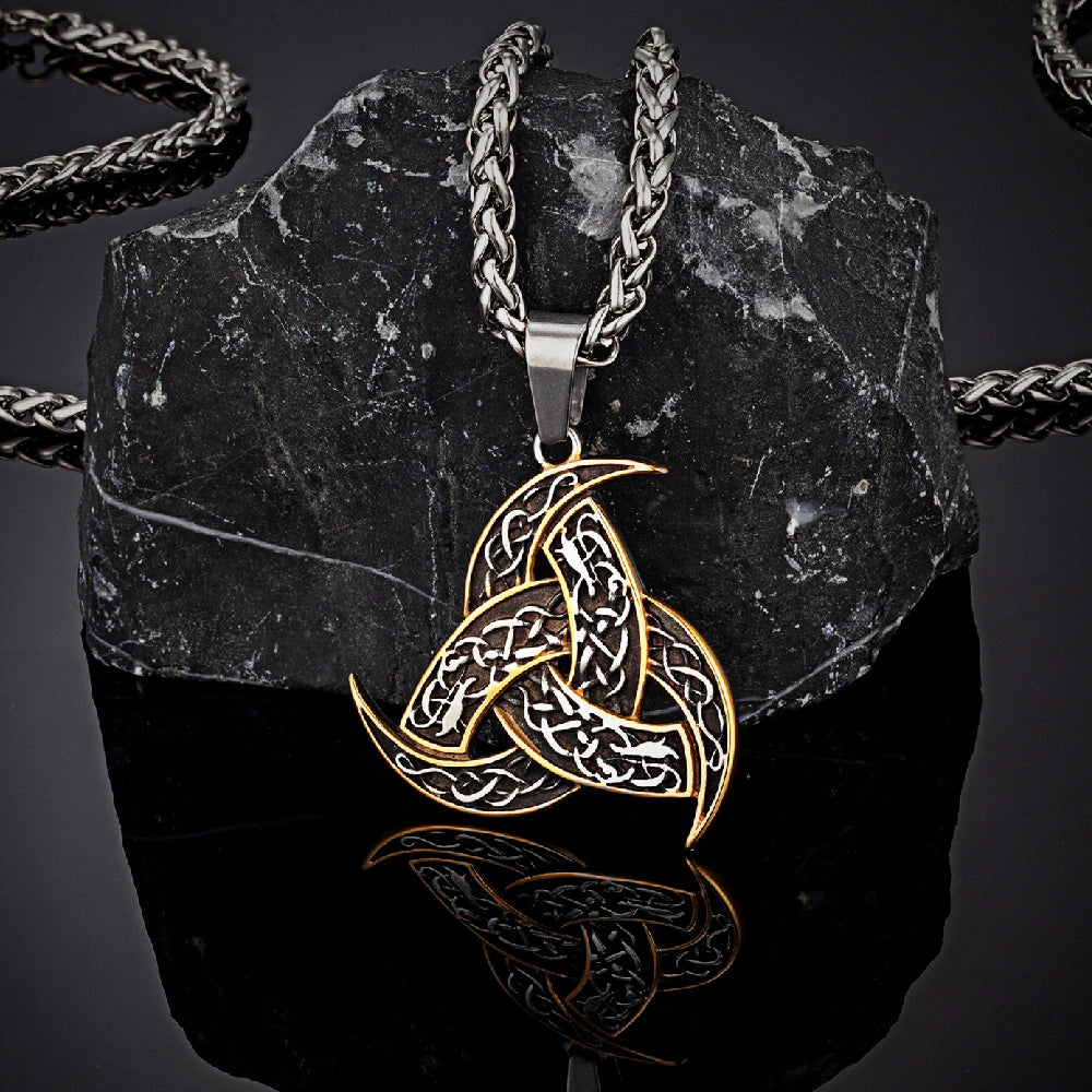 Men Celtics Knot Trinity Pendant Necklace Stainless Steel Norse Runes Slavic Icelandic Jewelry Vikings Amulet Vintage Male Gifts