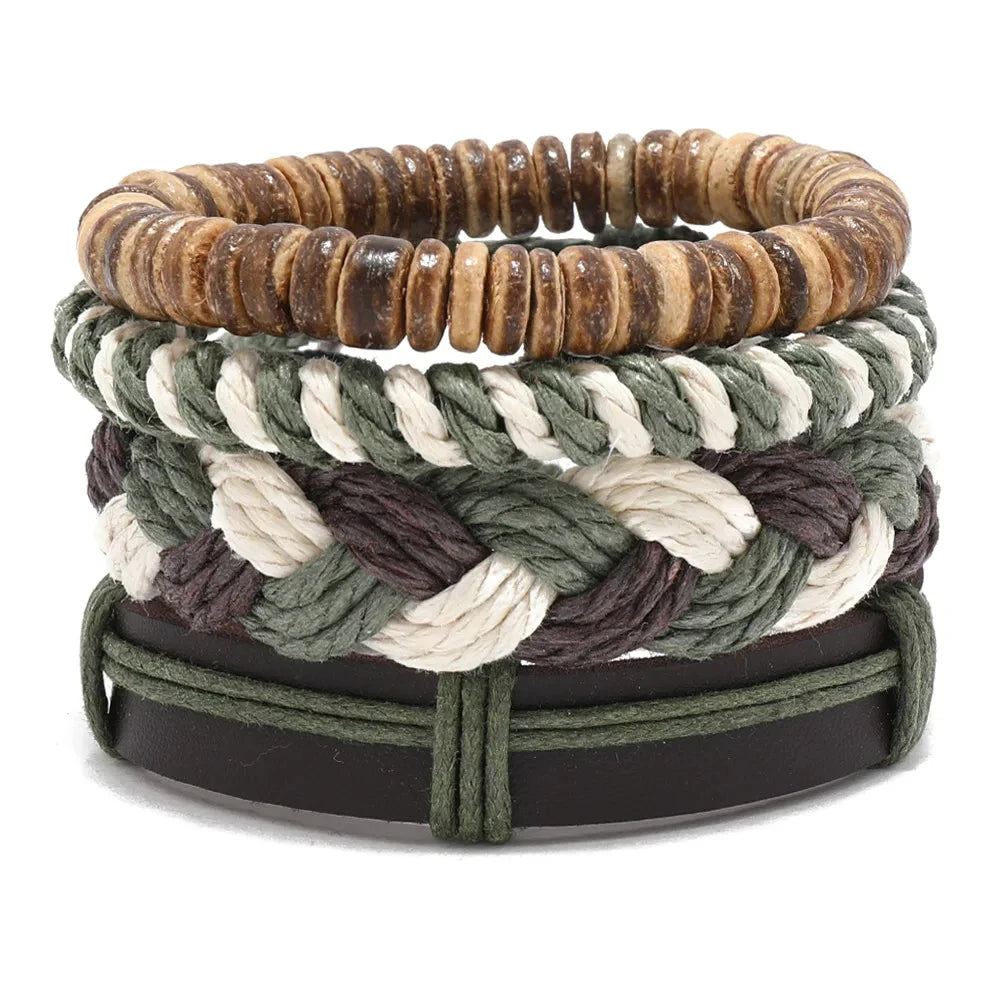 Vintage Cross Multi-Layer Beaded Wooden Beads Men's Bracelet Multi-Piece Set Bracelet
