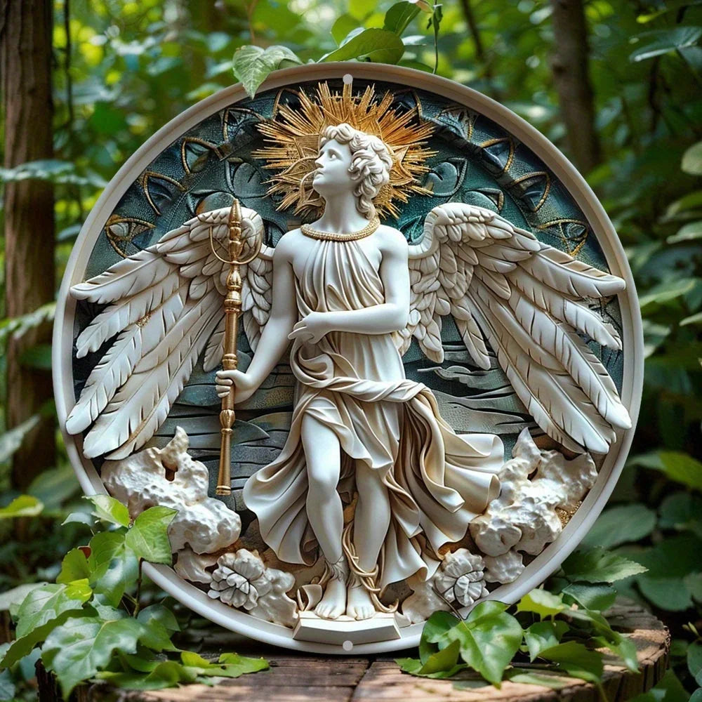 Handcrafted Archangel Michael tin Sign: 'Protect Us' Blessing–Spiritual Decor for Kitchens, Cafes, Living Rooms&Prayer Spaces