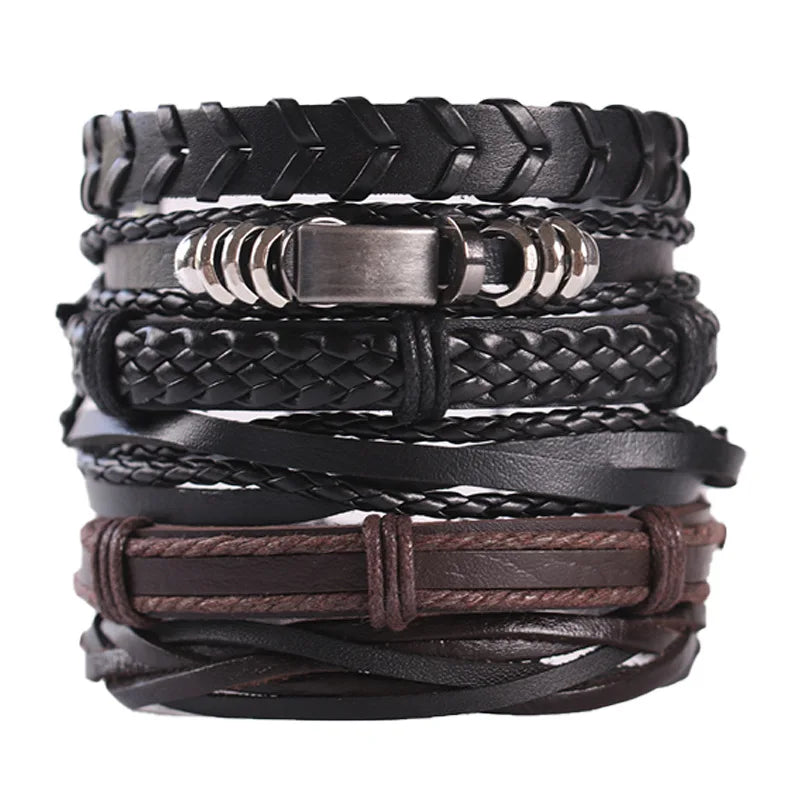 Vintage Leather Bracelet For Men Woven Set Ornament Bracelet Punk Style Men's Combo DIY Multi-layer Charm Bracelet Jewelry