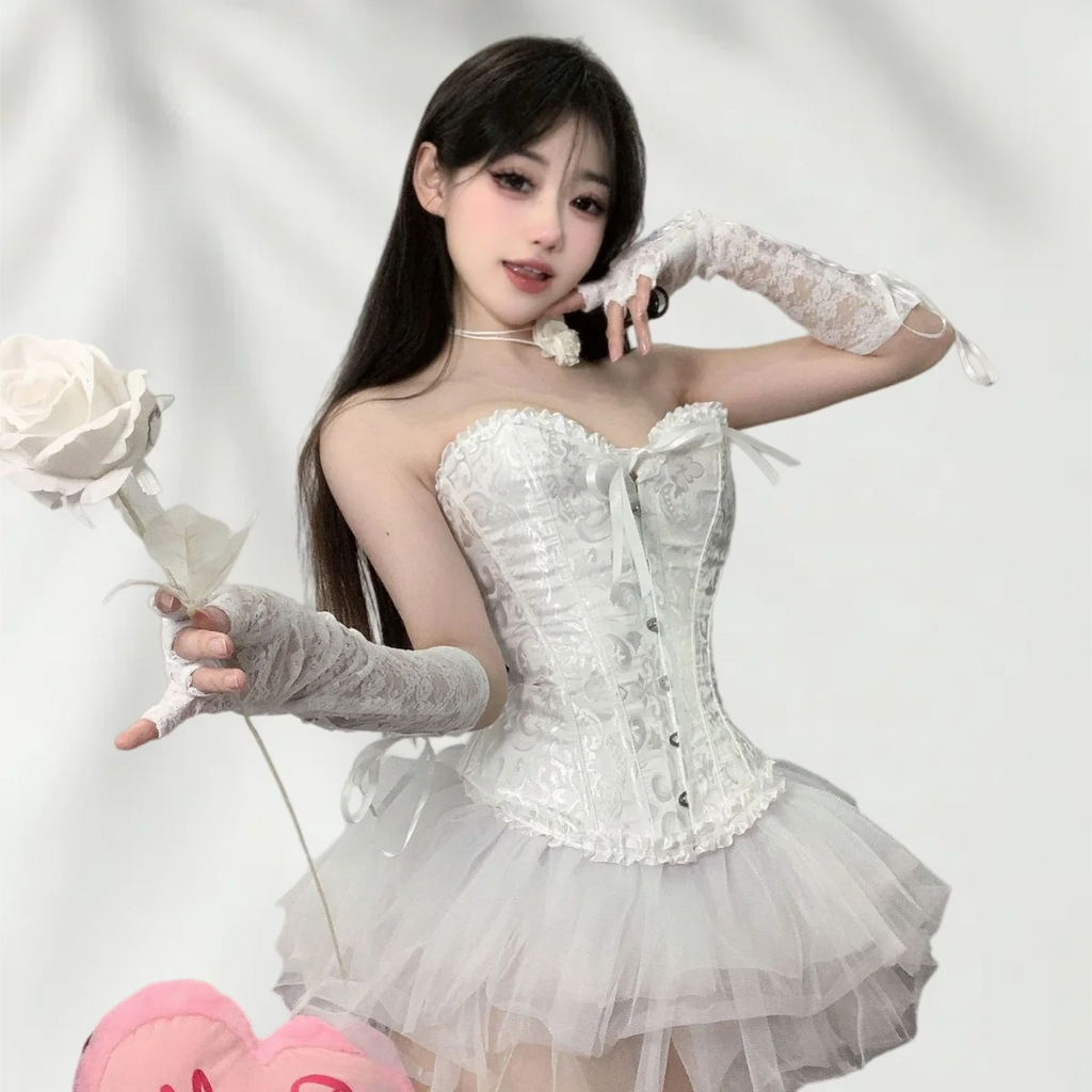 New Ballet Swan Pure Desire Waist Vest Corset Sexy Slimming Lace Corset with Puff Skirt Uniform Set Female Cosplay Uniform