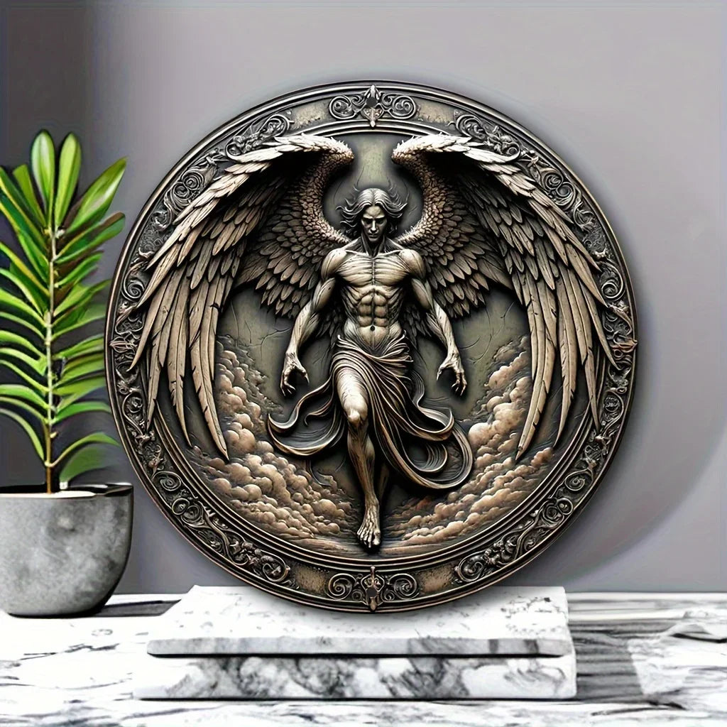 Handcrafted Archangel Michael tin Sign: 'Protect Us' Blessing–Spiritual Decor for Kitchens, Cafes, Living Rooms&Prayer Spaces