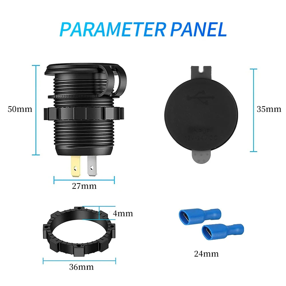 1SET 60W PD QC3.0 Car Charger Socket with Voltage Meter Quick Charge 3.0 Socket Power Outlet for 12V/24V Motorcycle Truck Boat