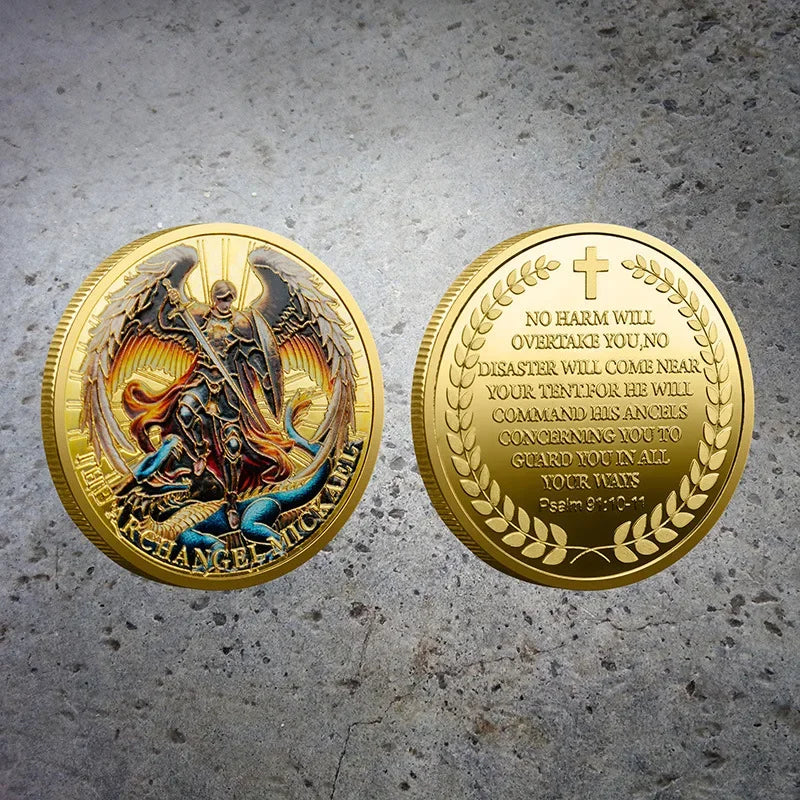 The Archangel Michael Gold plated Collectible Coin Archangel Guardian Angel Commemorative Coins