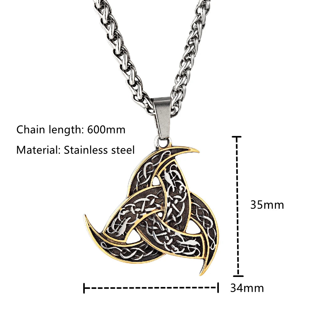 Men Celtics Knot Trinity Pendant Necklace Stainless Steel Norse Runes Slavic Icelandic Jewelry Vikings Amulet Vintage Male Gifts