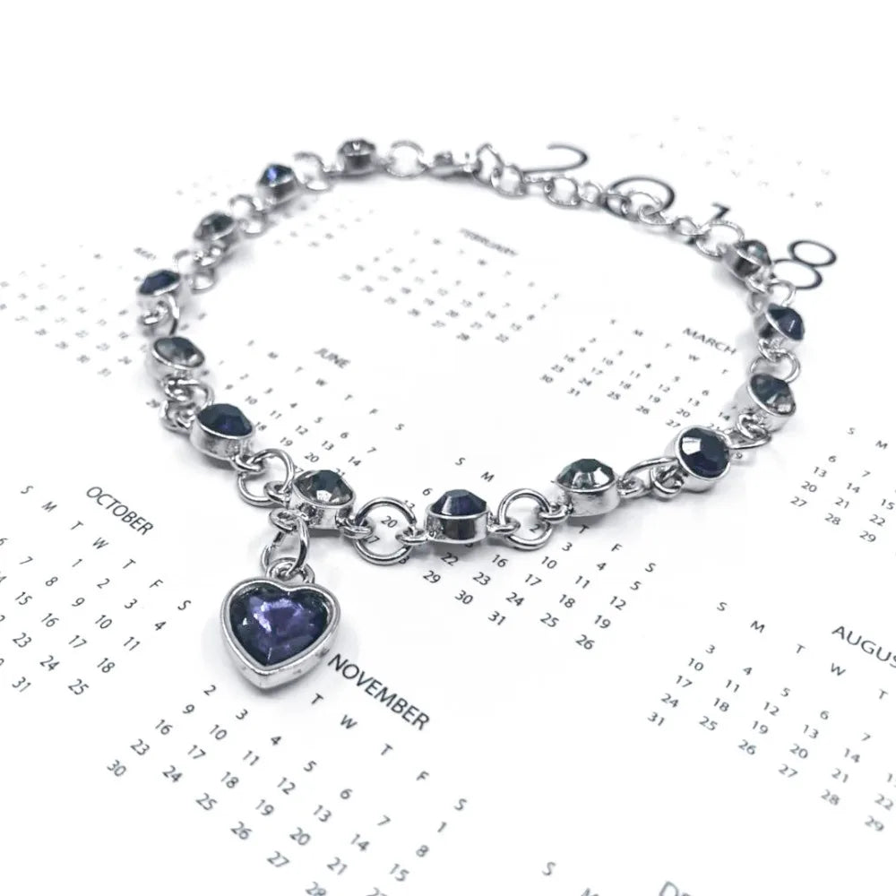 Women Silver Color Lucky Bracelet Female Blue Crystal Heart Charm Pulseras Bracelet Bridal Wedding Engagement Fine Jewelry Gift