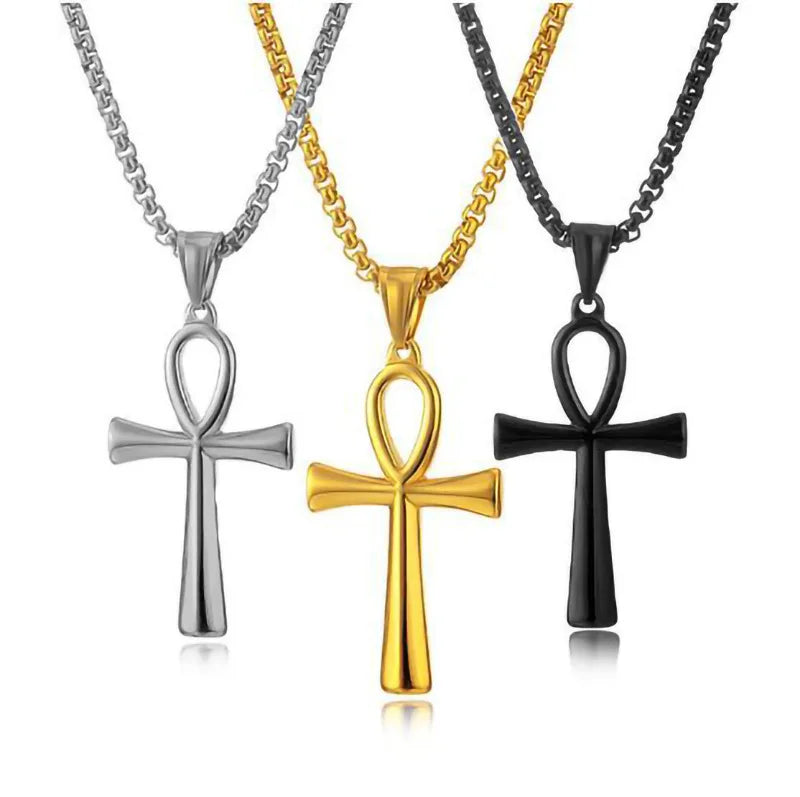 Stainless Steel Egyptian Ankh Necklace For Men Women Cross Pendant Chain Fashion Waterproof Jewelry Accessories