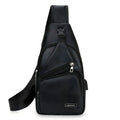 Homefish Simple and Fashionable Casual Solid Color PU Multifunctional USB Charging Zipper Chest Bag Crossbody Bag for Commuting
