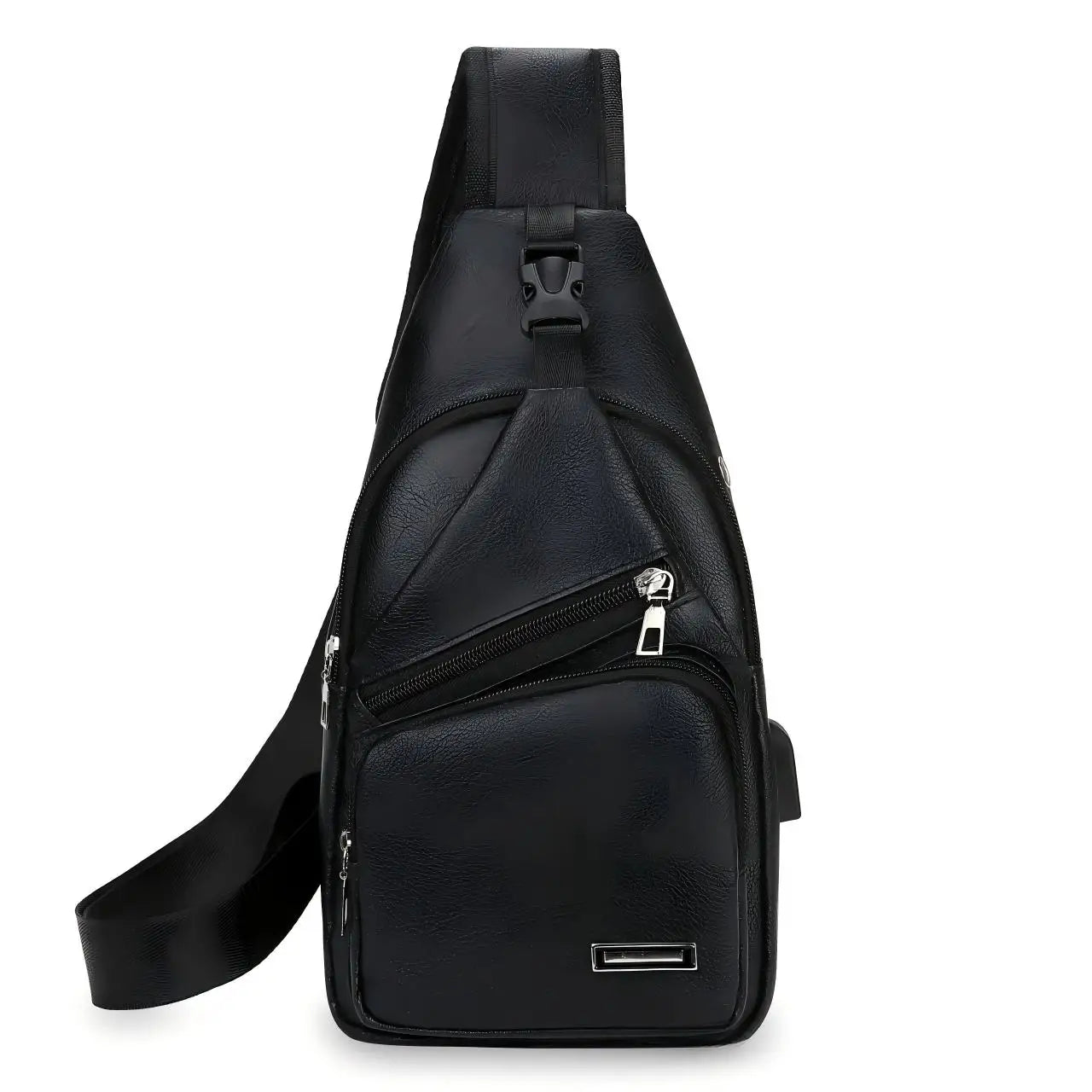 Homefish Simple and Fashionable Casual Solid Color PU Multifunctional USB Charging Zipper Chest Bag Crossbody Bag for Commuting