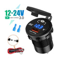 1SET 60W PD QC3.0 Car Charger Socket with Voltage Meter Quick Charge 3.0 Socket Power Outlet for 12V/24V Motorcycle Truck Boat