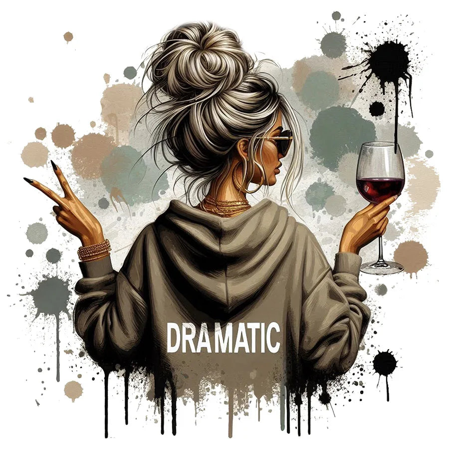 Trendy Vintage Retro Woman DRAMATIC Iron-On Heat Transfer Stickers Decals for T-shirts Sweatshirts Bags Clothing Fabric Decor