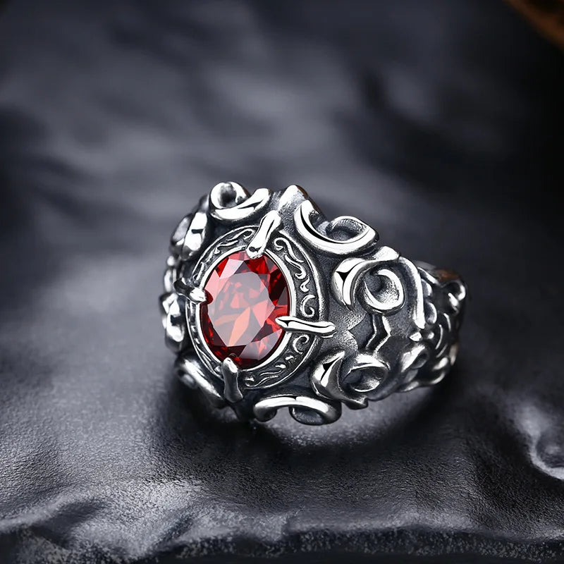Retro Red Heart Crusades Vine Ring For Men Women Dark Gothic Vintage Open Ring Punk Accessories Designer Jewelry Unisex Gift