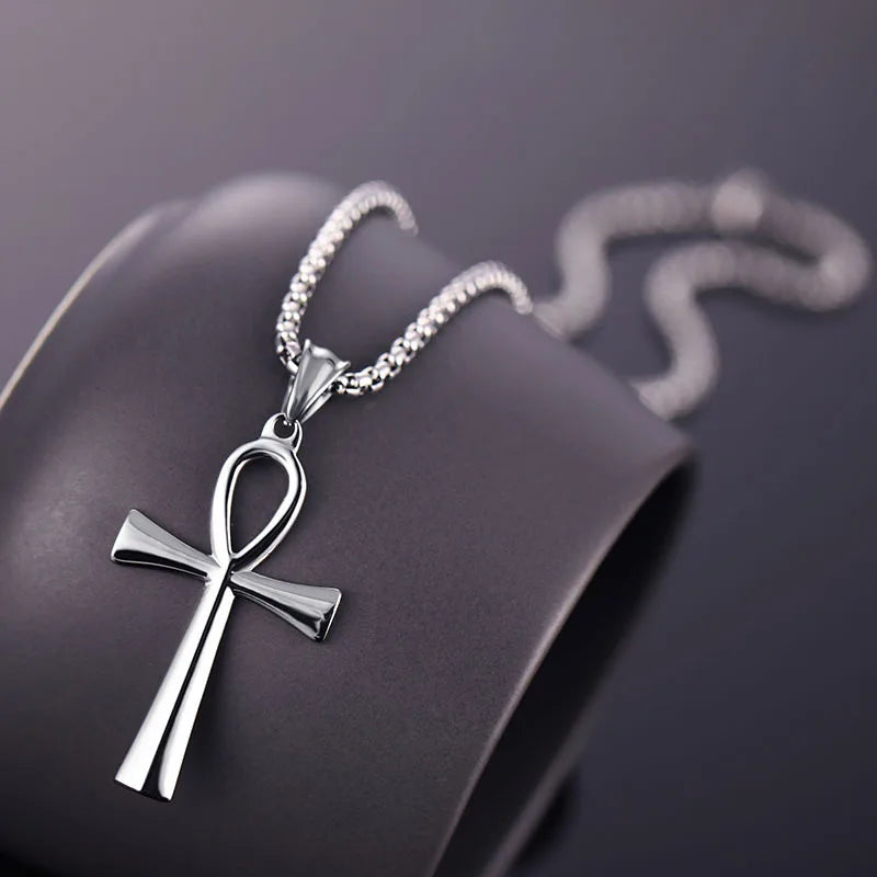 Stainless Steel Egyptian Ankh Necklace For Men Women Cross Pendant Chain Fashion Waterproof Jewelry Accessories