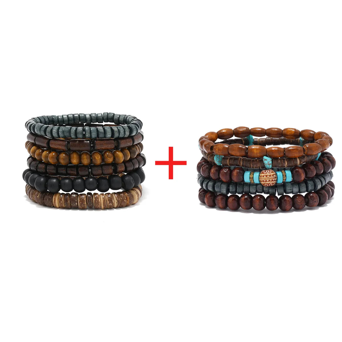 Vintage Cross Multi-Layer Beaded Wooden Beads Men's Bracelet Multi-Piece Set Bracelet