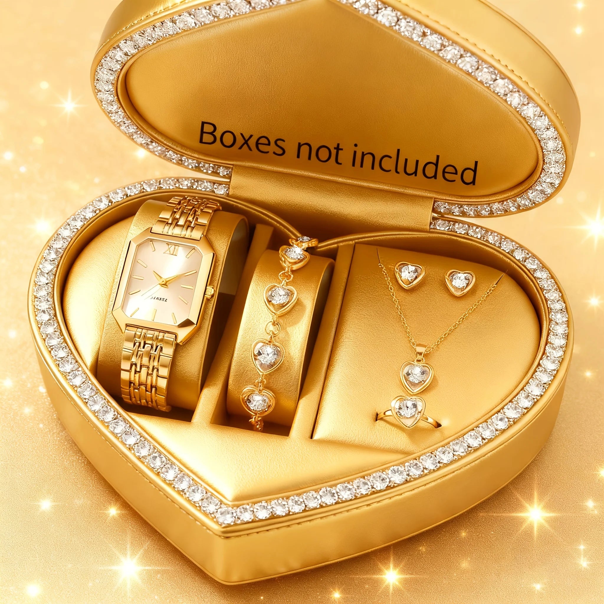 6PCS Elegant Rectangle Women Quartz Watch Rhinestone Jewelry Set Ladies Wristwatches Reloj Mujer（Without Box）