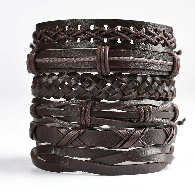 Vintage Leather Bracelet For Men Woven Set Ornament Bracelet Punk Style Men's Combo DIY Multi-layer Charm Bracelet Jewelry
