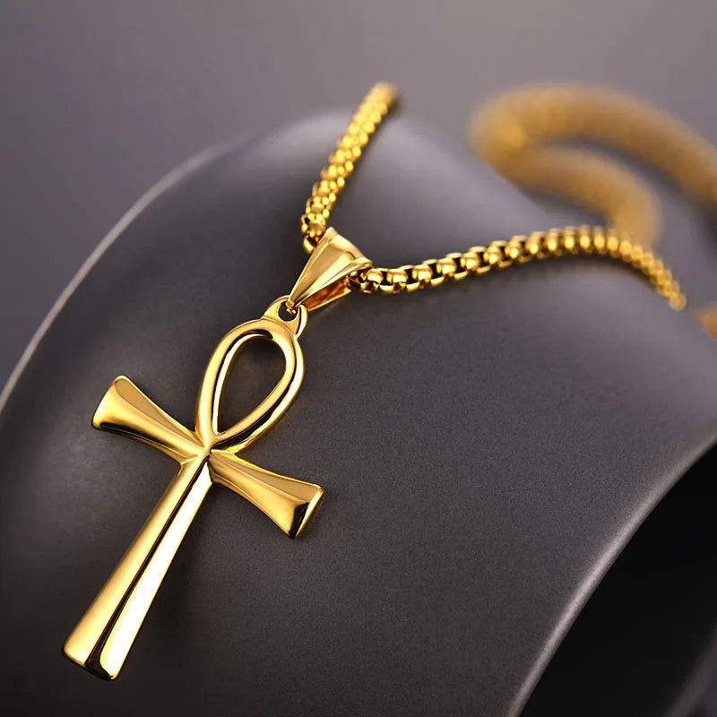Stainless Steel Egyptian Ankh Necklace For Men Women Cross Pendant Chain Fashion Waterproof Jewelry Accessories