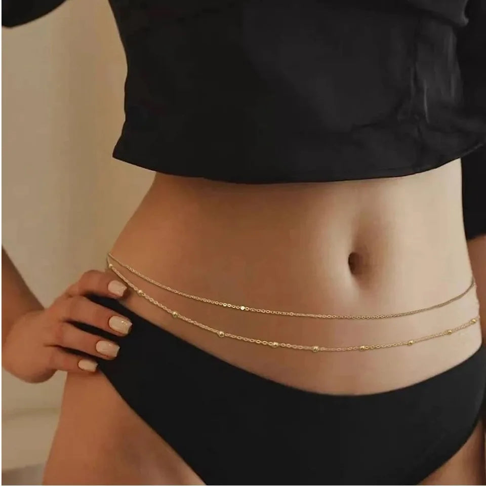 HipHop Double Layers Belly Chains for Women Y2K Gold Color Beach Bikini Waist Body Chain Jewelry Elegance Versatile Acessories
