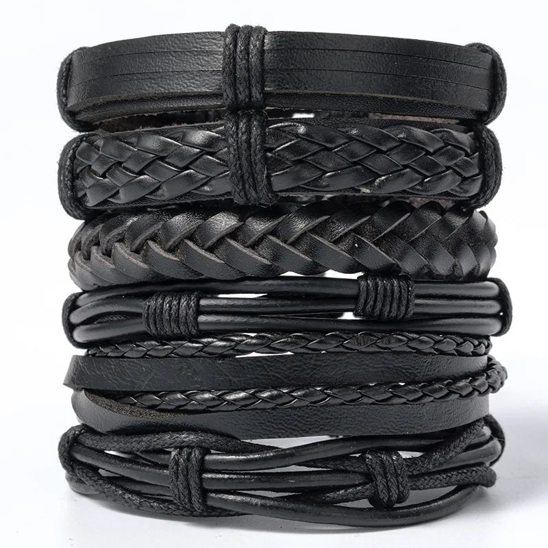 Vintage Leather Bracelet For Men Woven Set Ornament Bracelet Punk Style Men's Combo DIY Multi-layer Charm Bracelet Jewelry