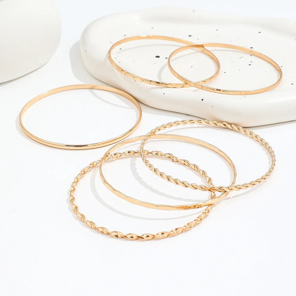 6Pcs/Set New Simple Gold Color Multilayer Bracelets Set For Women Fashion Twist Smooth Surface Bangle Jewelry Party Gift