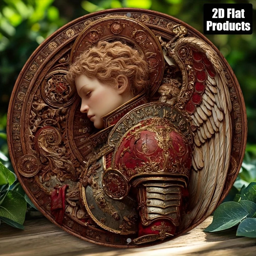 Handcrafted Archangel Michael tin Sign: 'Protect Us' Blessing–Spiritual Decor for Kitchens, Cafes, Living Rooms&Prayer Spaces
