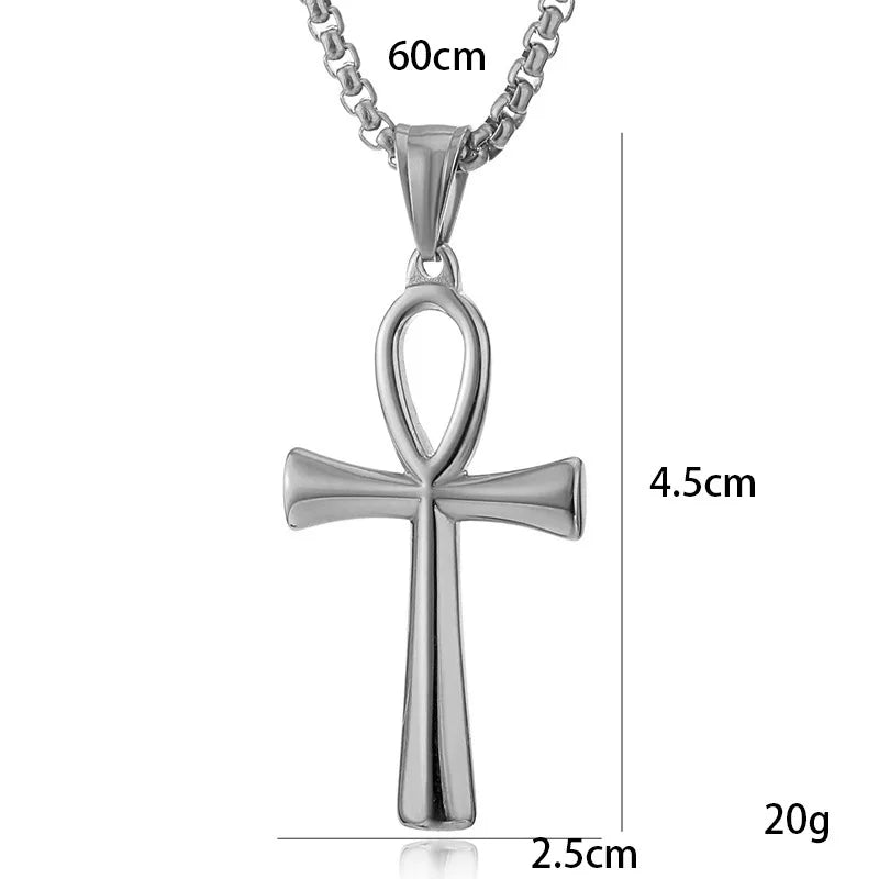 Stainless Steel Egyptian Ankh Necklace For Men Women Cross Pendant Chain Fashion Waterproof Jewelry Accessories