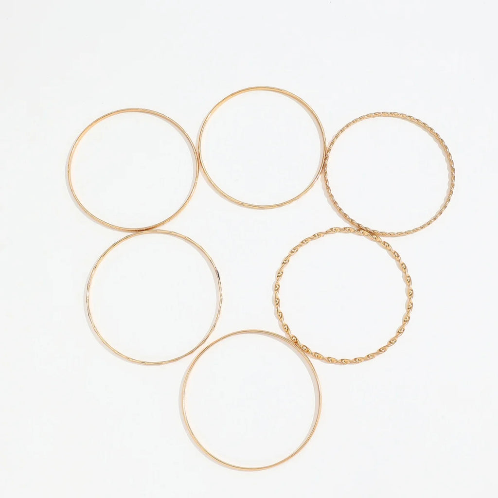6Pcs/Set New Simple Gold Color Multilayer Bracelets Set For Women Fashion Twist Smooth Surface Bangle Jewelry Party Gift