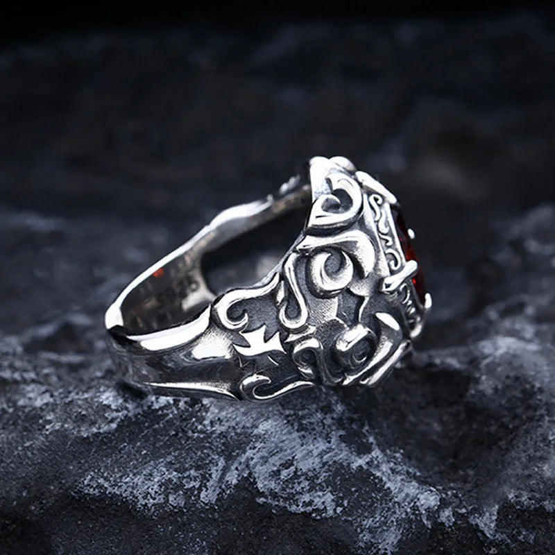 Retro Red Heart Crusades Vine Ring For Men Women Dark Gothic Vintage Open Ring Punk Accessories Designer Jewelry Unisex Gift