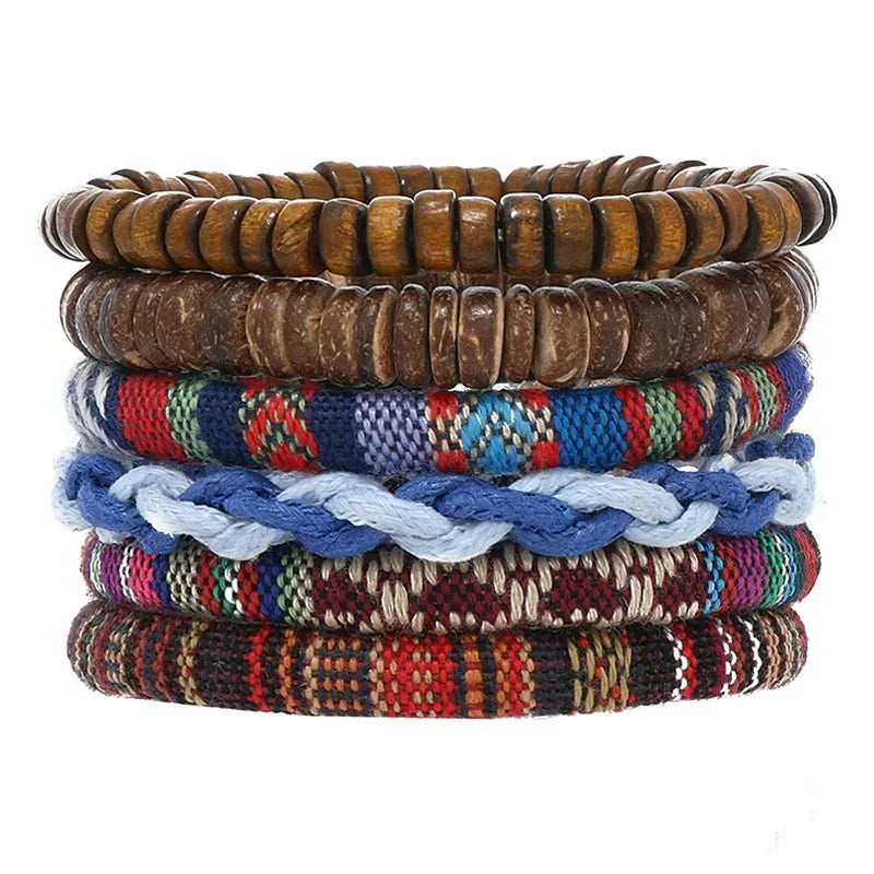 Vintage Cross Multi-Layer Beaded Wooden Beads Men's Bracelet Multi-Piece Set Bracelet
