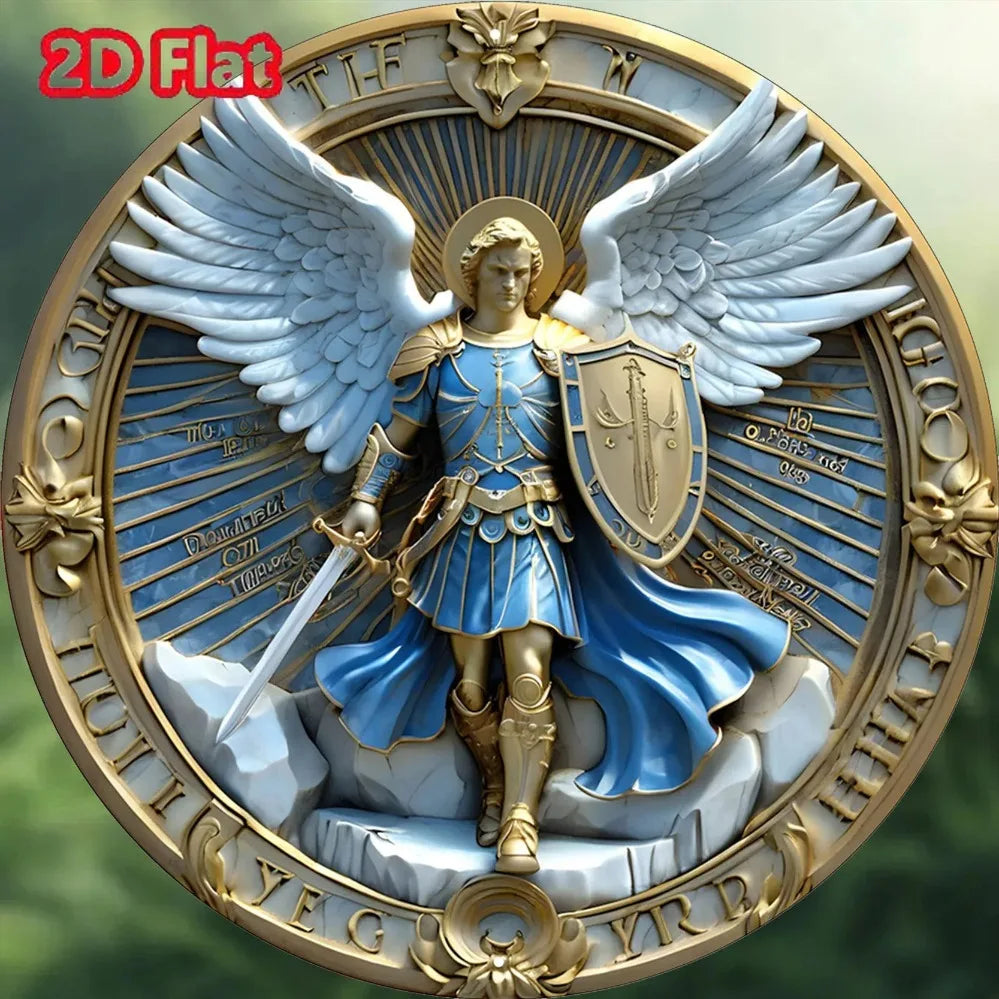 Handcrafted Archangel Michael tin Sign: 'Protect Us' Blessing–Spiritual Decor for Kitchens, Cafes, Living Rooms&Prayer Spaces